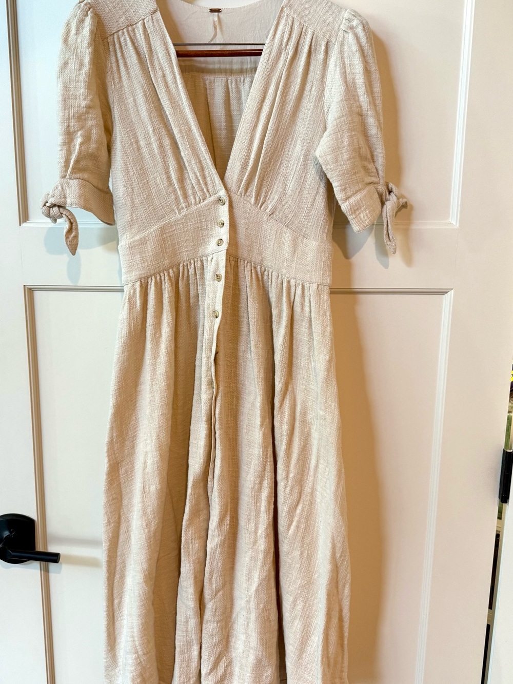 Free People Cream Midi Dress with Tie Sleeves